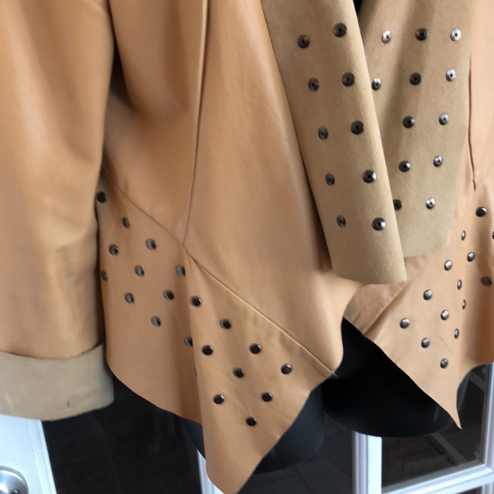 Cache Studded Tan Leather Open-Front Jacket - Picture 10 of 12